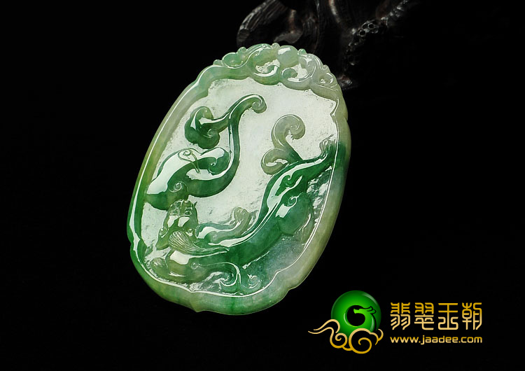 糯冰种飘翠缅甸翡翠A货龙凤呈祥挂件