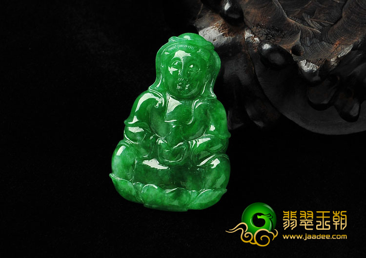 糯冰种正阳绿缅甸翡翠A货观音胸坠面