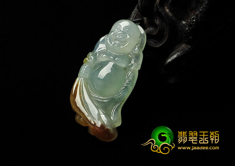 冰种褐黄翡晴水缅甸翡翠A货布袋和尚挂件