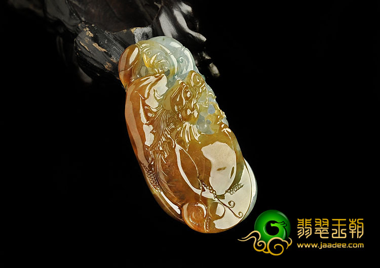 糯冰种黄翡飘花缅甸翡翠A货蝙蝠龙挂件