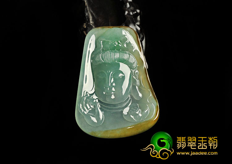 冰玻种黄加绿缅甸翡翠A货观音头挂件