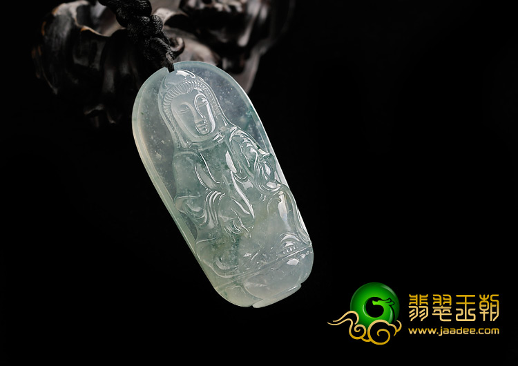 冰玻种飘花缅甸翡翠A货观音挂件