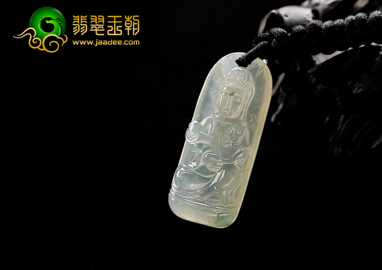 (超值推荐)冰玻种略飘花缅甸翡翠A货观音挂件
