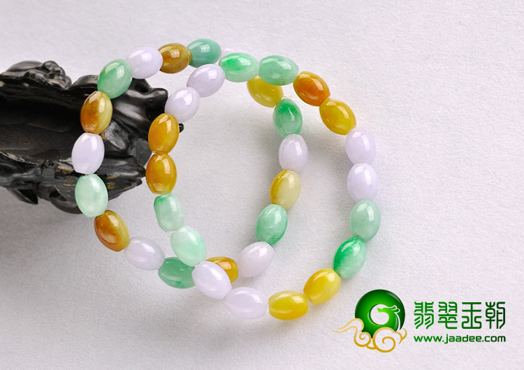 糯冰种三彩缅甸翡翠A货米粒手链（单价）