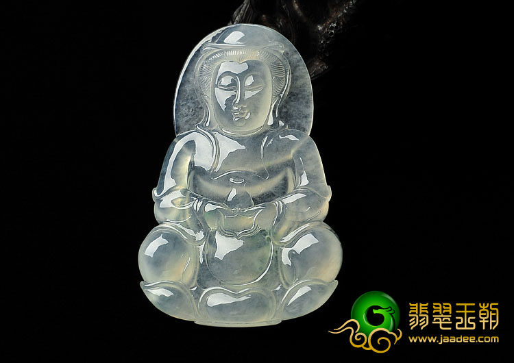 冰玻种略飘花缅甸翡翠A货观音挂件