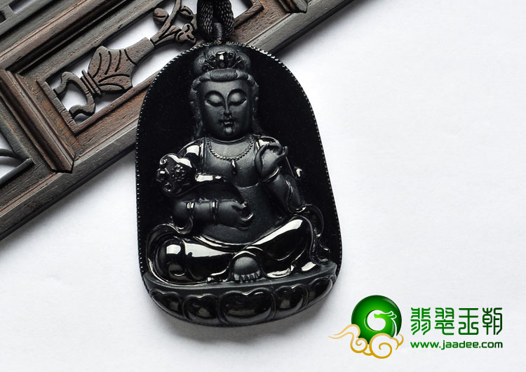 细糯种墨翠缅甸翡翠A货观音挂件