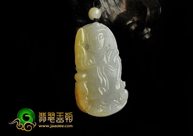 糯冰种黄翡缅甸翡翠A货观音挂件