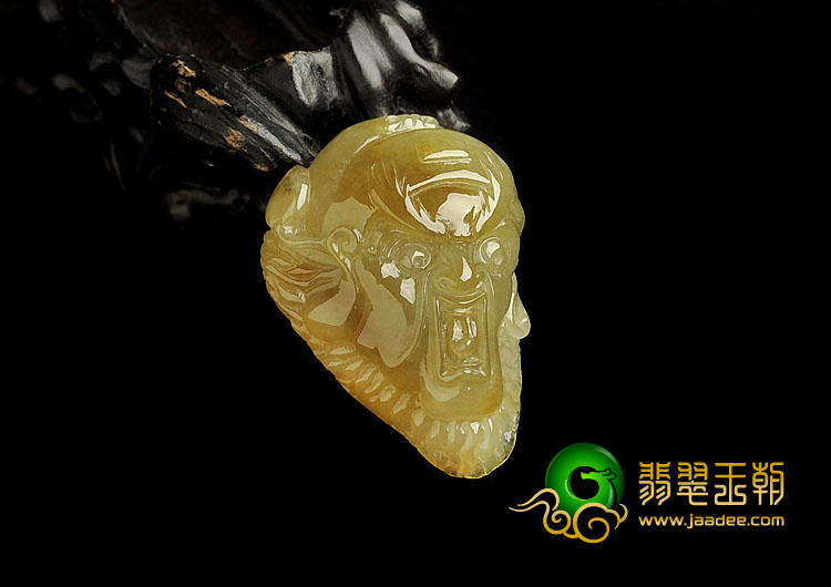 糯冰种黄翡缅甸翡翠A货钟馗头挂件