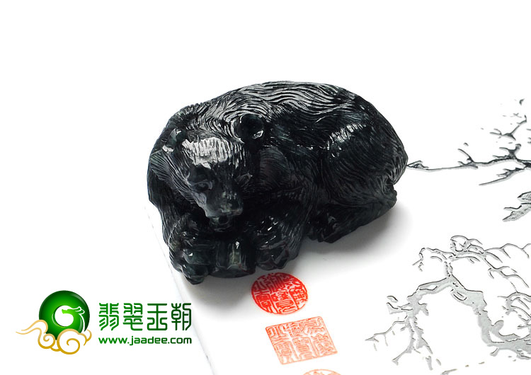  糯冰（乌鸡种）缅甸翡翠A货黑熊手玩件/挂件（单价）