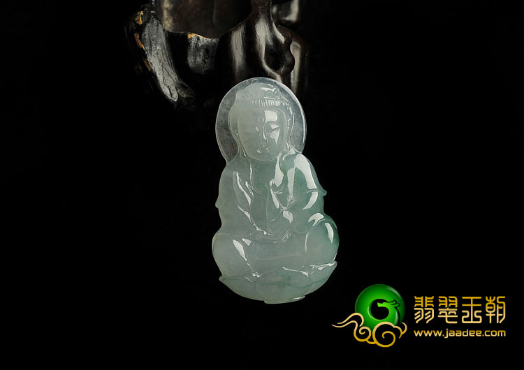 冰种飘花缅甸翡翠A货观音挂件