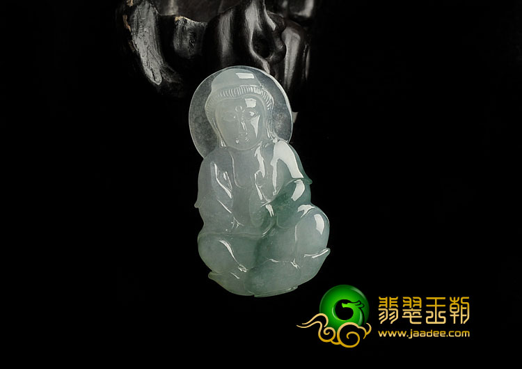 冰种飘花缅甸翡翠A货观音挂件