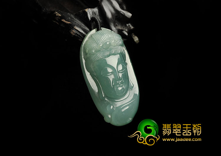 冰种蓝晴水缅甸翡翠A货观音头挂件