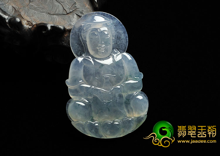 冰种飘花缅甸翡翠A货观音挂件