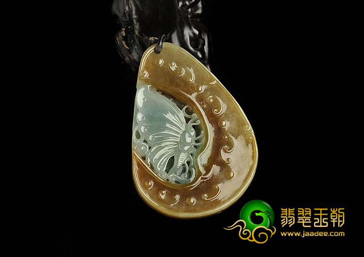 糯冰种褐黄翡缅甸翡翠A货福运连连挂件