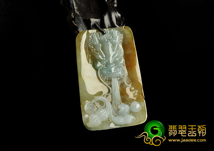 糯冰种褐黄翡缅甸翡翠A货生意兴隆挂件