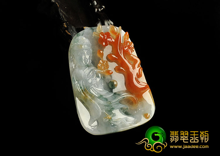 冰种红翡飘花缅甸翡翠A货踏雪寻梅挂件