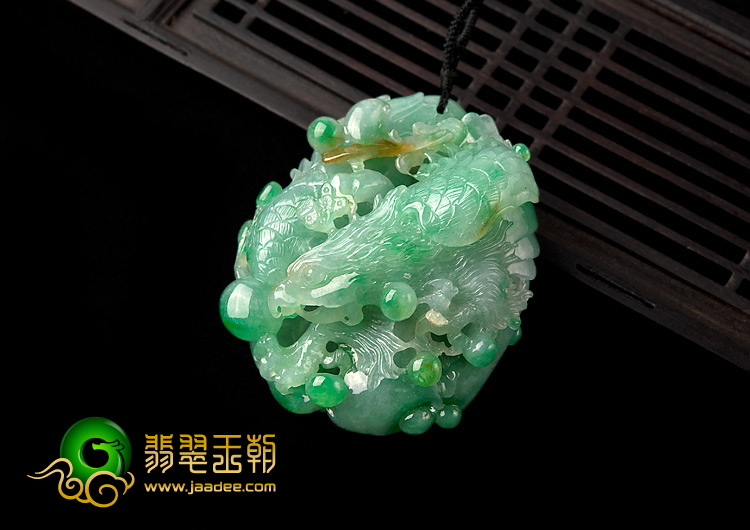 糯冰种飘翠缅甸翡翠A货大展宏图挂件