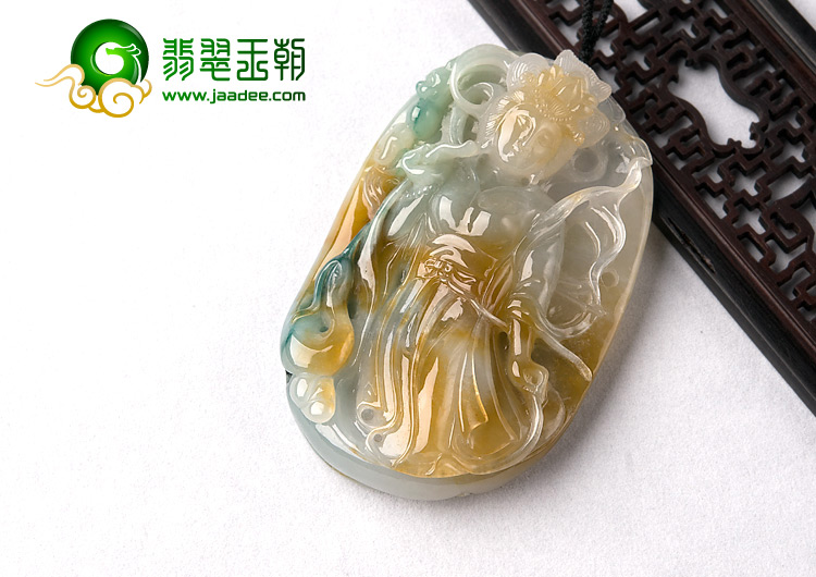 糯冰种三彩缅甸翡翠A货仕女挂件