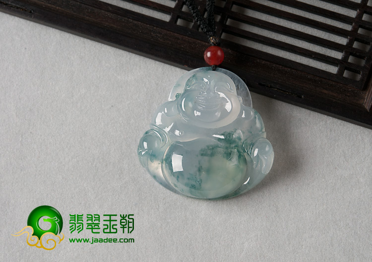 冰玻种飘花缅甸翡翠A货玉佛挂件
