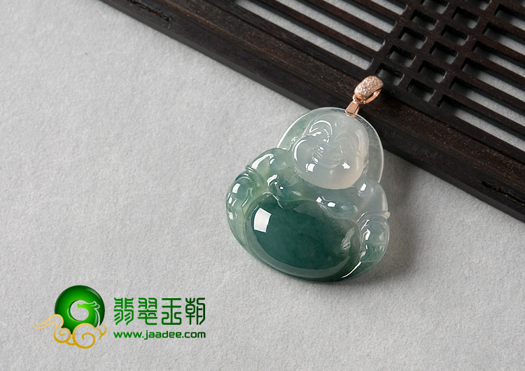 冰种飘花缅甸翡翠A货玉佛挂件