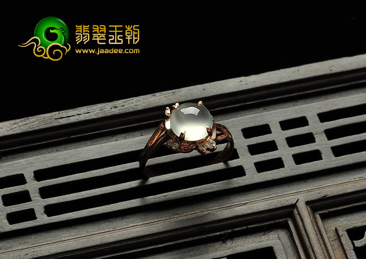 冰玻种缅甸翡翠A货银镀金戒指