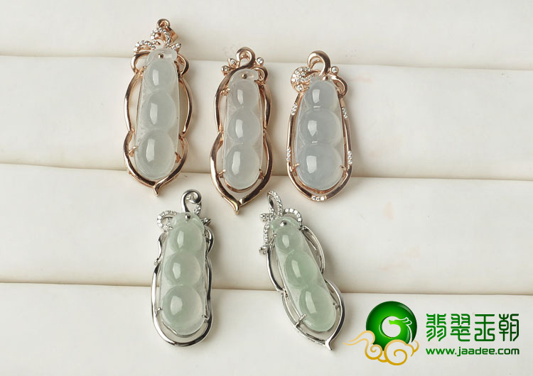 糯冰种缅甸翡翠A货银镀金豆子胸坠（单价）