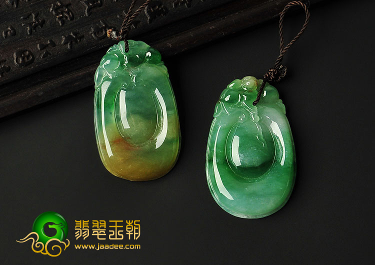 冰种黄加绿缅甸翡翠A货福在眼前挂件（单价）
