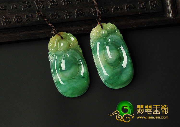 冰种黄加绿缅甸翡翠A货福在眼前挂件（单价）