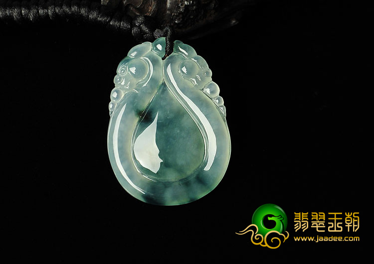 冰种飘花缅甸翡翠A货双龙如意挂件