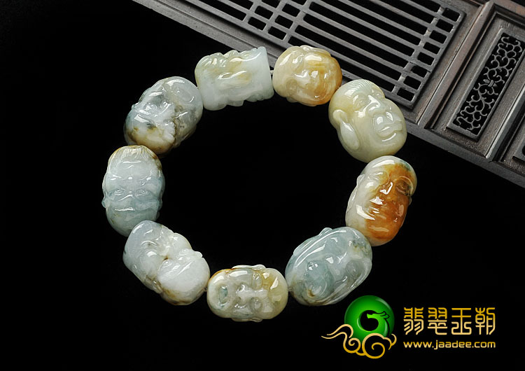 糯冰种三彩缅甸翡翠A货罗汉头手链