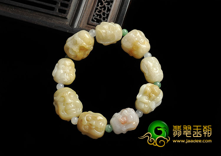 糯冰种黄翡缅甸翡翠A货罗汉头手链