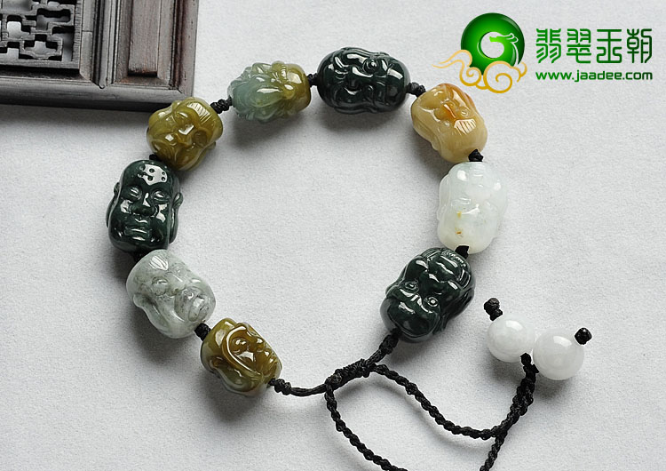 糯冰种三彩缅甸翡翠A货罗汉头手链
