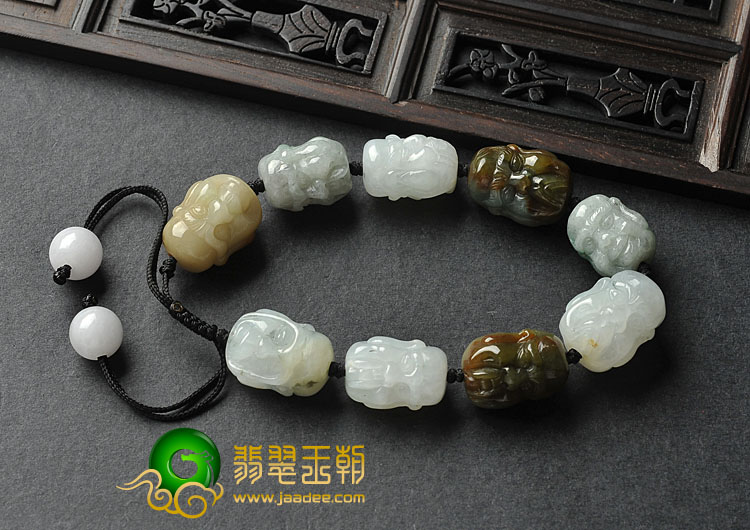 糯冰种三彩缅甸翡翠A货罗汉头手链