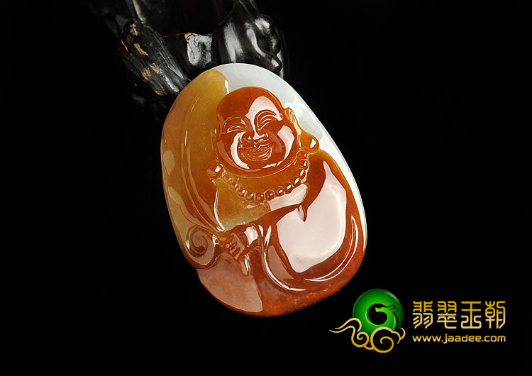 糯冰种红黄翡缅甸翡翠A货玉佛挂件