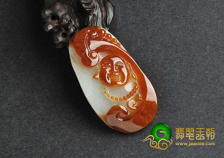 糯冰种红黄翡缅甸翡翠A货玉佛挂件