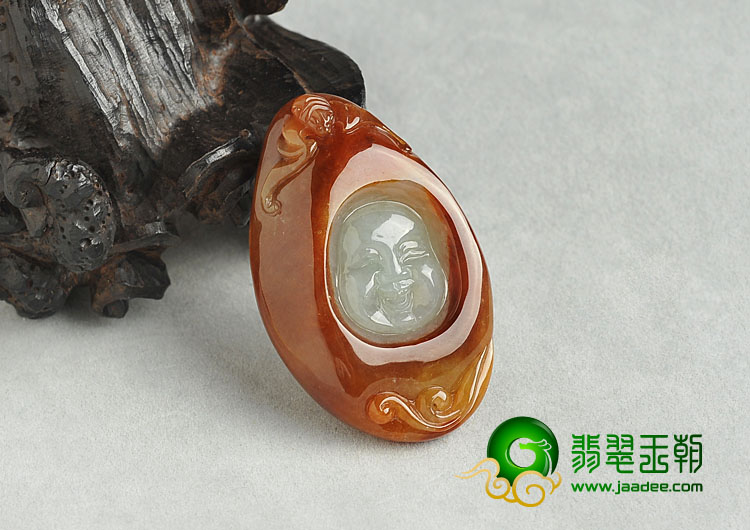 糯冰种红黄翡缅甸翡翠A货玉佛挂件