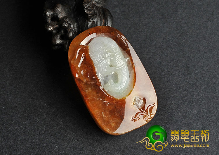 糯冰种褐红翡缅甸翡翠A货吉祥如意挂件