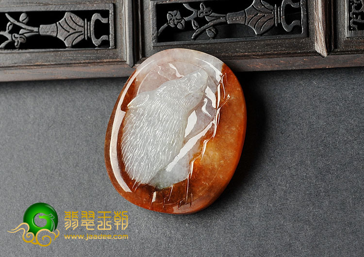 糯冰种褐红翡缅甸翡翠A货狼首挂件