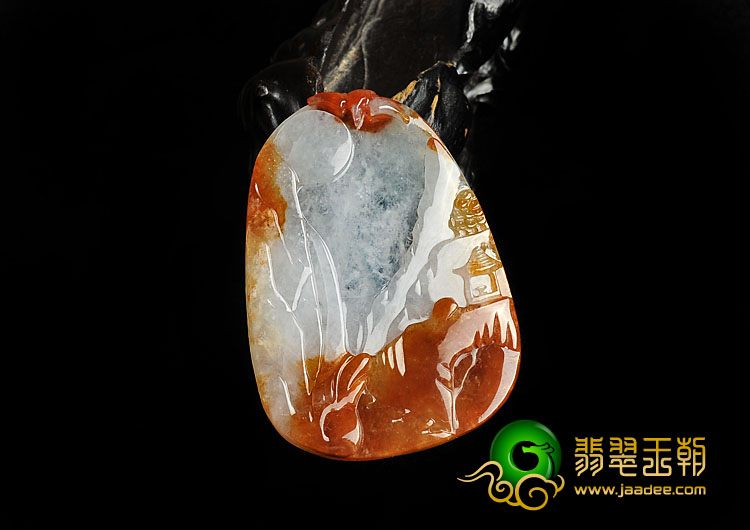糯冰种红黄翡缅甸翡翠A货望月怀远挂件