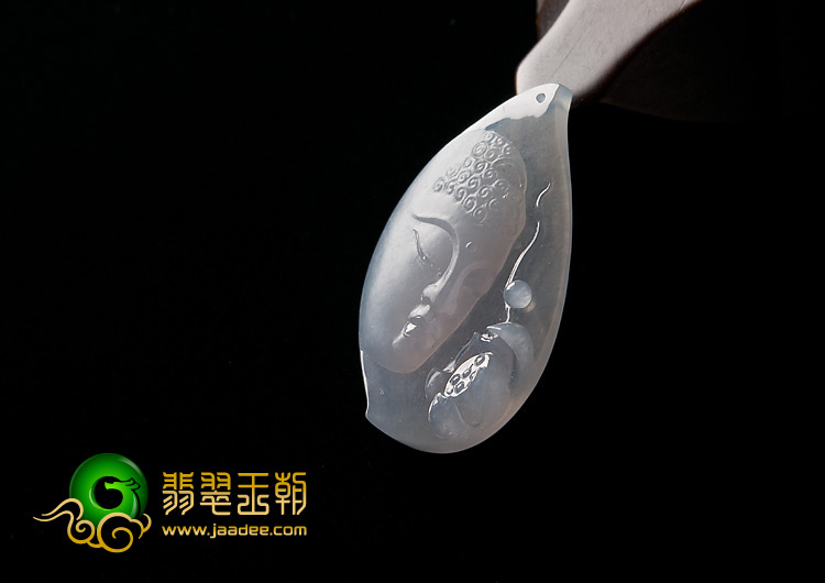 冰种晴水缅甸翡翠A货释迦牟尼头挂件