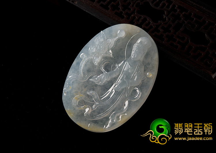 冰种晴水带黄翡缅甸翡翠A货莲花观音挂件