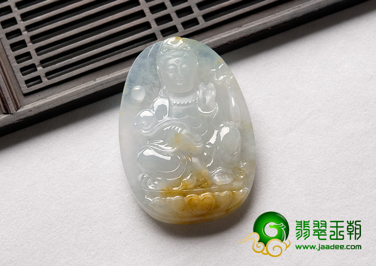 冰种黄翡缅甸翡翠A货观音挂件