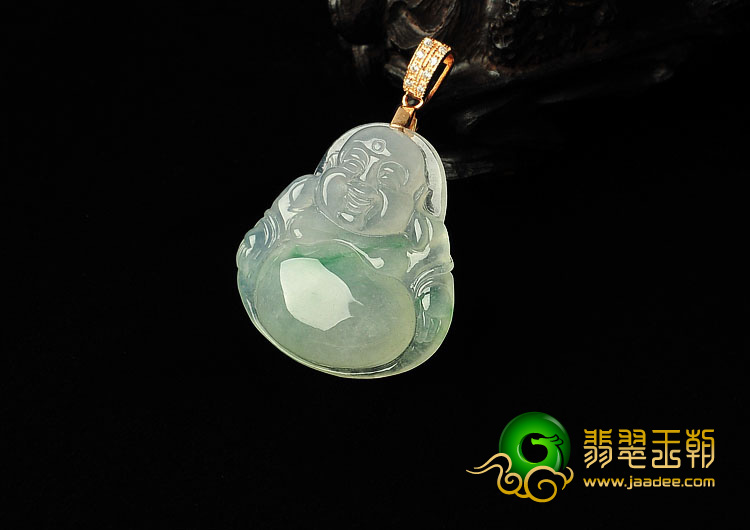 冰种飘花缅甸翡翠A货玉佛挂件