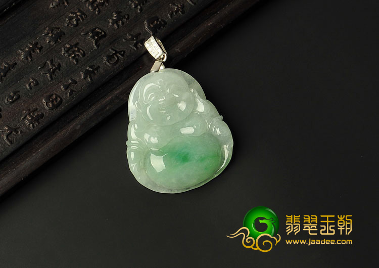 糯冰种飘翠缅甸翡翠A货玉佛挂件