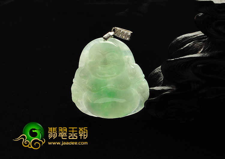糯冰种飘翠缅甸翡翠A货玉佛挂件