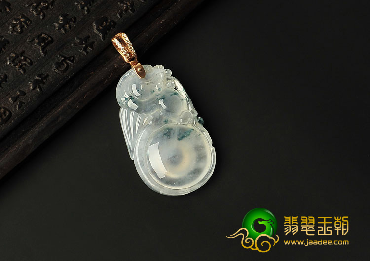 冰玻种飘花缅甸翡翠A货福在眼前挂件