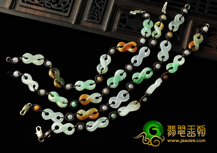 糯冰种三彩缅甸翡翠A货手链（单价）