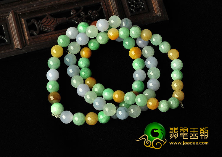 糯冰种三彩缅甸翡翠A货手珠链（一批走）