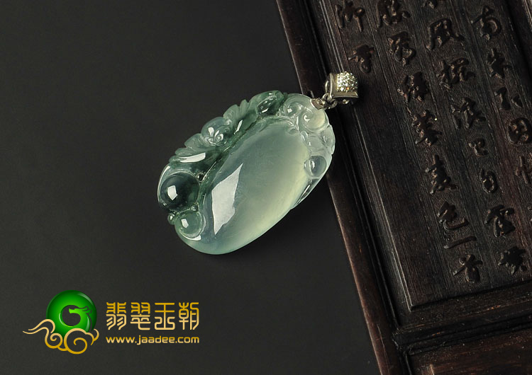 冰种飘花缅甸翡翠A货镶金扣福在眼前挂件