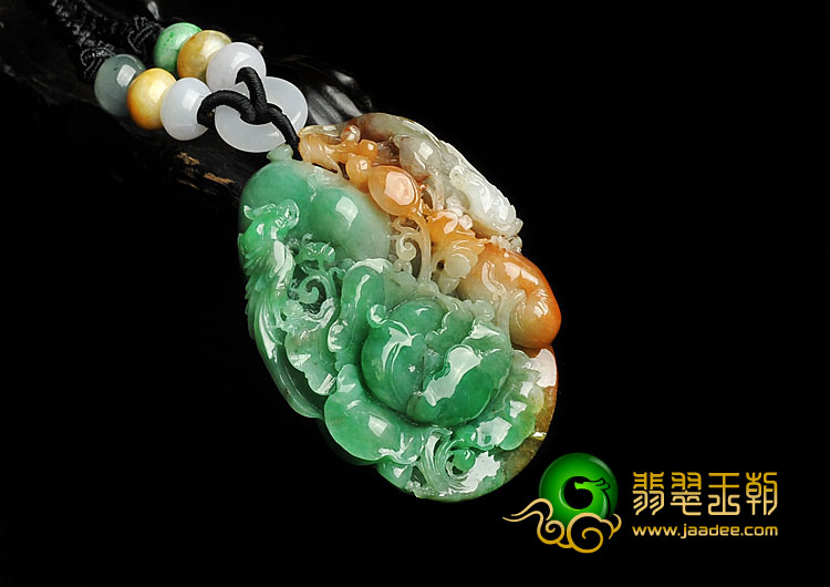 糯冰种红加绿缅甸翡翠A货富贵花开挂件